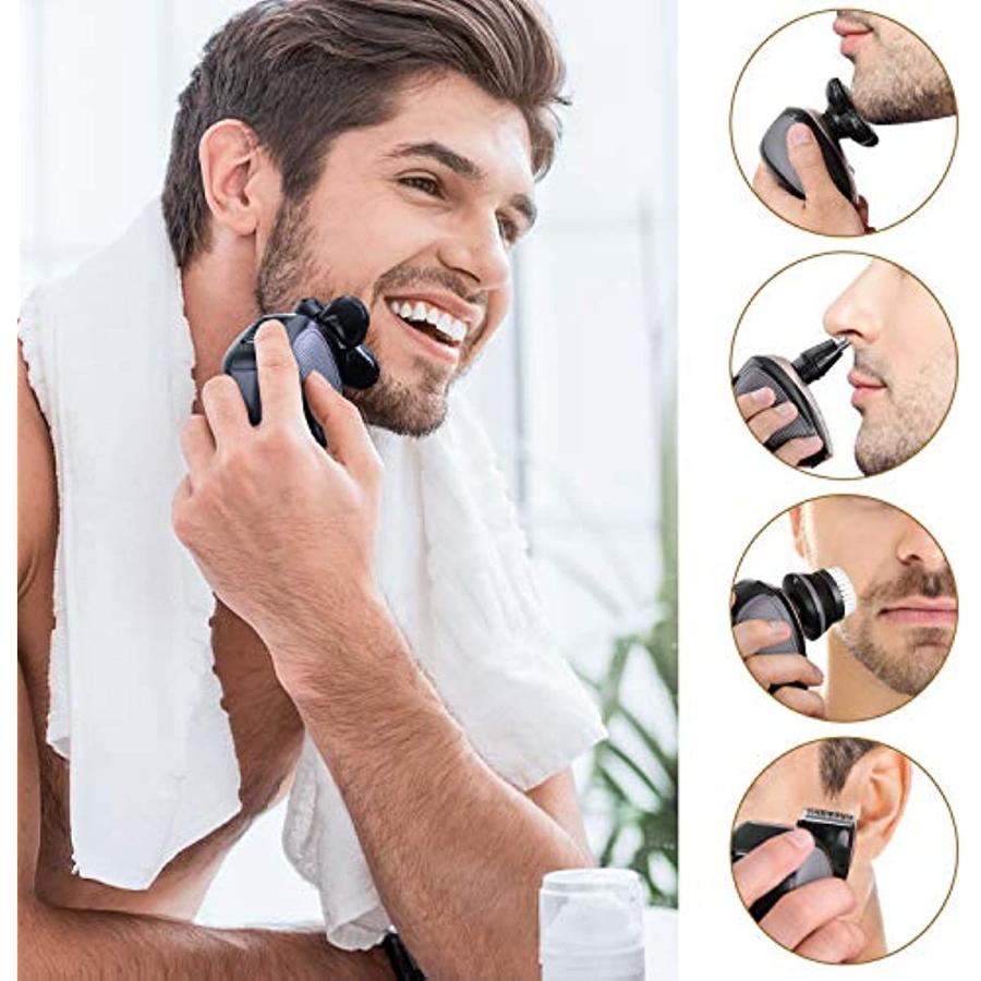 FlexSeries Electric Head & Body Hair Shaver - Mens Cordless Rechargeable Wet/Dry Skull Bald Head Back & Groin Waterproof Razor with Rotary Blades, Clippers, Nose Trimmer, Brush, Massager