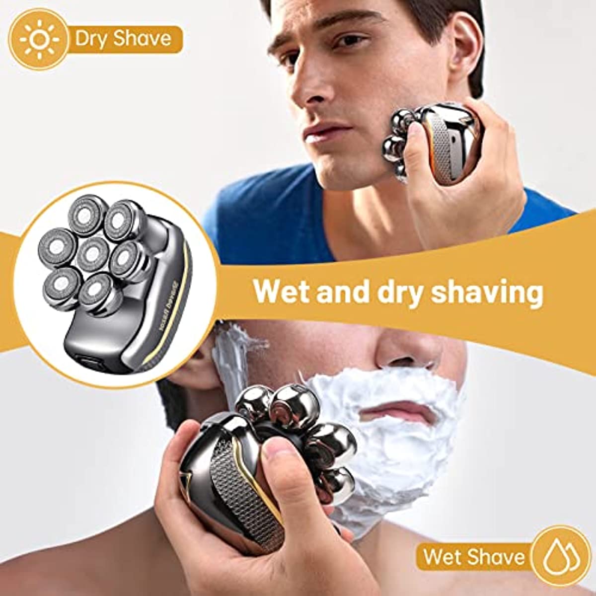 Head Shaver for Bald Man Cordless Electric Shavers, Nose Hair Trimmer,Ear Hair Trimmer - Detachable Heads Shavers for Men Waterproof Mens Razors for Shaving Rechargeable 7D Rotary Head Shaver for Men