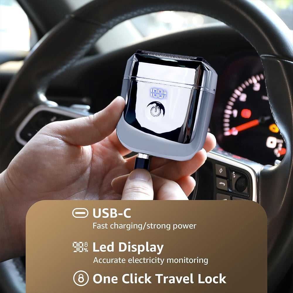 Men's Mini Travel Shaver, USB-C Rechargeable Electric Razor, 60-Minute Battery Life, Detachable Washable Head, Dry & Wet Use, Portable Grooming Kit