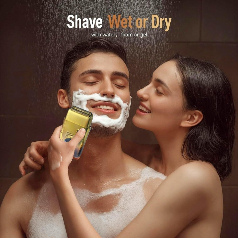 Men's Electric Shaver - Face and Beard Shaver, 2 Adjustable Speeds, Rechargeable Waterproof Foil Shaver, LED Display, Close Shave Trimmer for Face/Beard/Head (Gold Gradient)