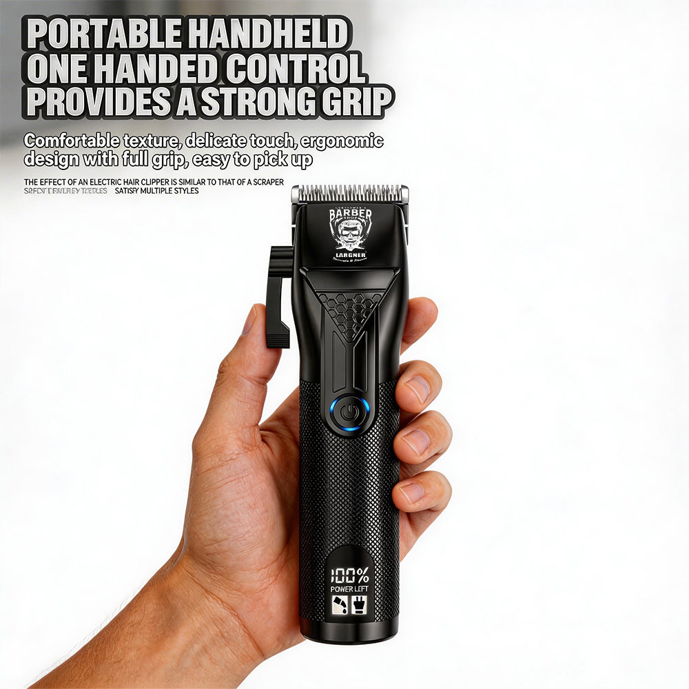 LARGNER Professional Cordless Hair Clipper – High-Performance Barber Grooming Tool with LED Battery Display and Complete Accessory Kit