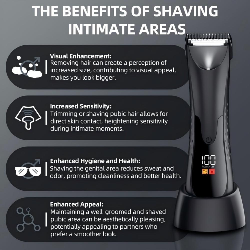 Groin Hair Trimmer for Men Waterproof Electric Manscape Body Hair Trimmer Ball Shaver Groomer for Pubic Body Grommer with Ceramic Blade, LED Light, Charging Base