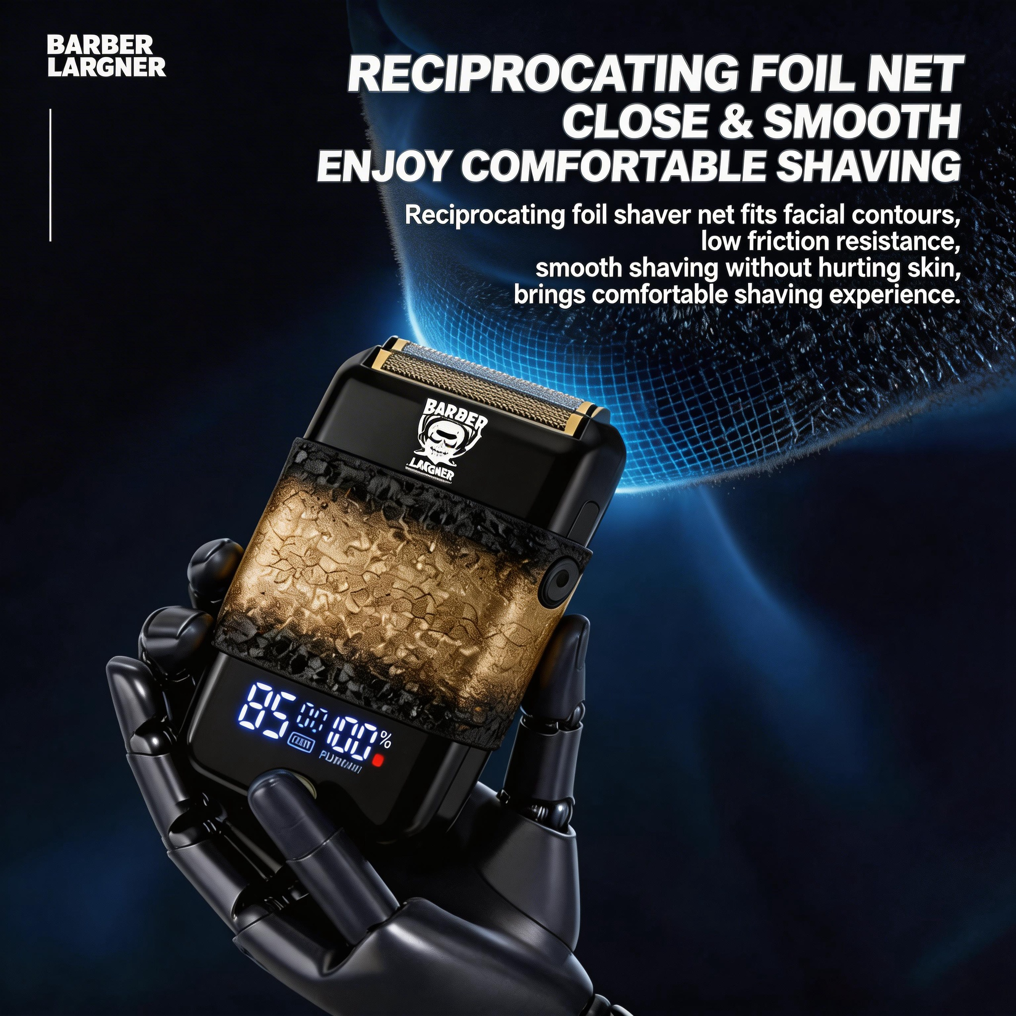LARGNER Professional Foil Shaver - Men's Electric Barber Trimmer, Cordless Rechargeable Grooming Tool with LED Display, Model 2010