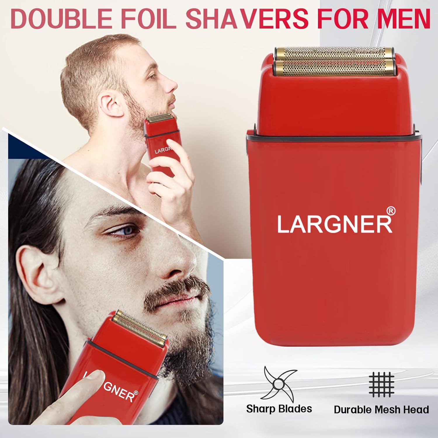 4 in1 Red Hair Cutting Grooming Kit Professional Hair Clippers and Shaver Set Cordless Beard Trimming for Men, Rechargeable Barber Clippers Set Mens Electric Foil Shaver Suitable for Halloween