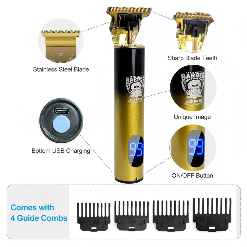 LARGNER - 2 in 1 Professional Men's Hair Clipper Set, Shaver and Men's Facial Grooming Tool, Rechargeable Hair Clipper Kit and Trimming Tool (Black Gold Gradient)