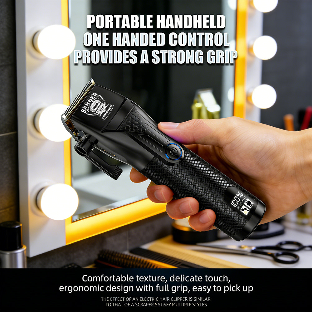 LARGNER Professional Cordless Hair Clipper – High-Performance Barber Grooming Tool with LED Battery Display and Complete Accessory Kit