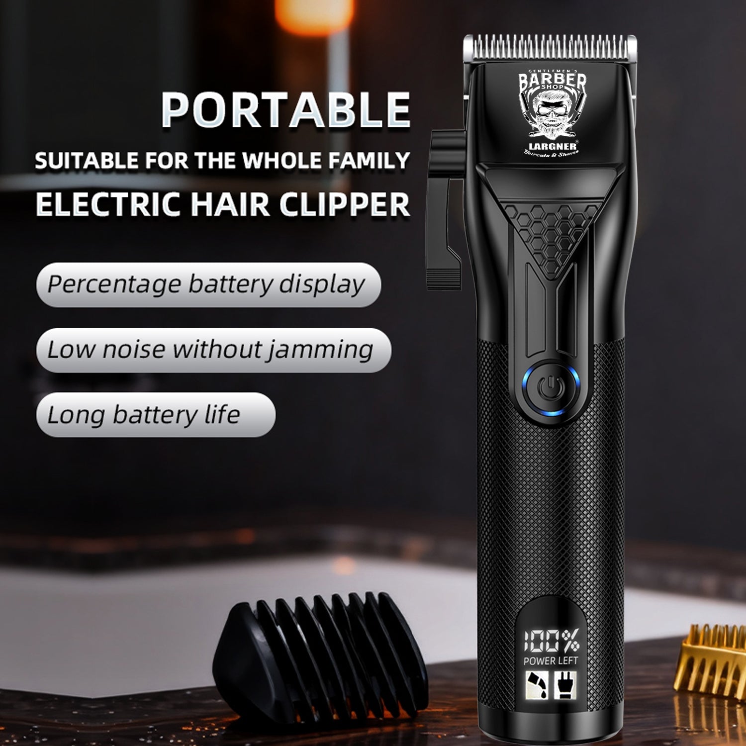 LARGNER 2-in-1 Barber Kit for Men, Metal Grip Cordless Hair Clipper & T-Blade Beard Trimmer with Smart LCD, Matte Black