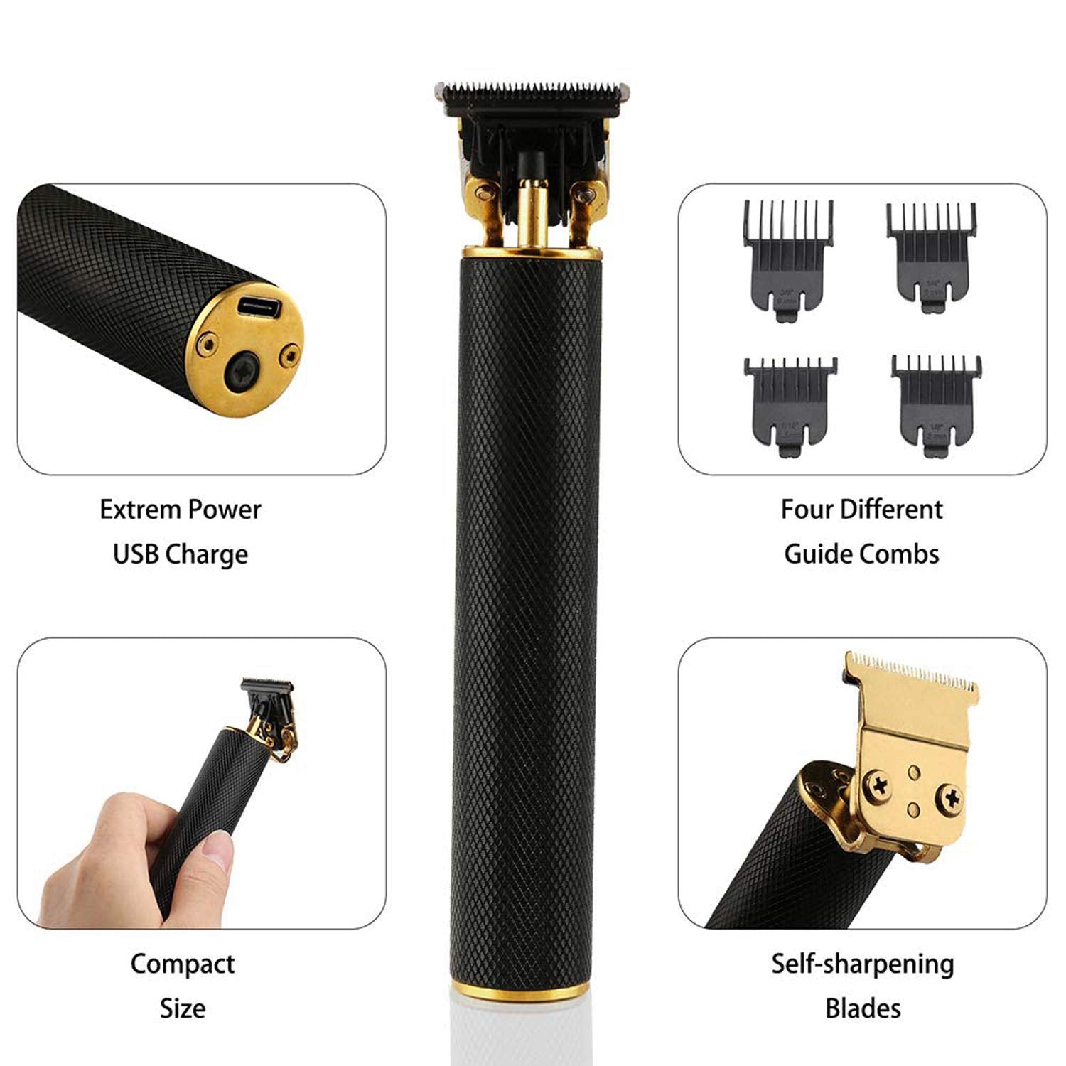 Professional Cordless Hair Clipper and Trimmer for Men, T Blade Zero Gapped Rechargeable Beard Shaver, Hair Cutting Kit With Ear Spoon Tool Set, Black