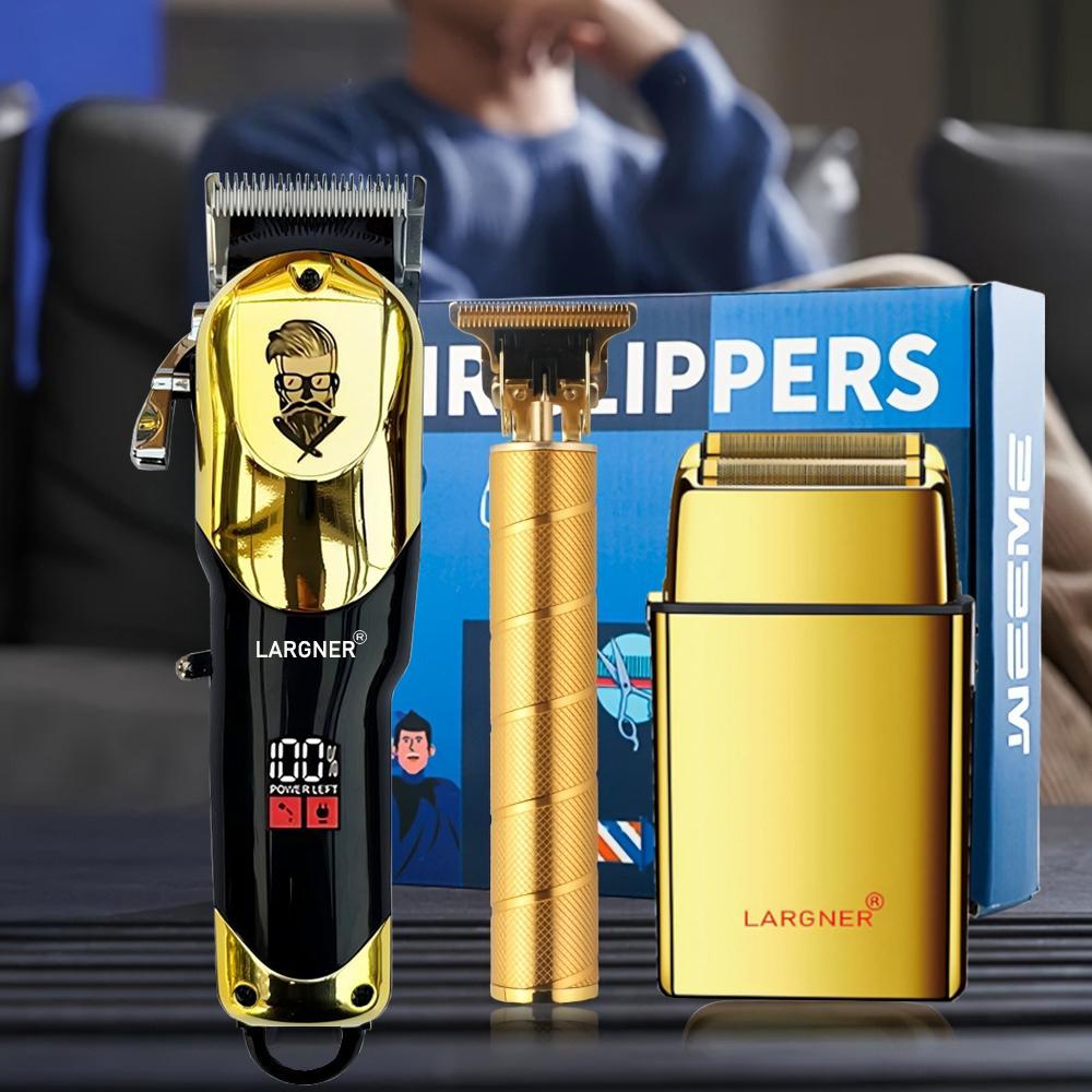Hair Clippers for Men Professional, Cordless Beard Trimmer & Electric Razor Shavers for Men, Rechargeable 3 Piece Barber Hair Cutting Kit LED Display Men's Grooming Kit