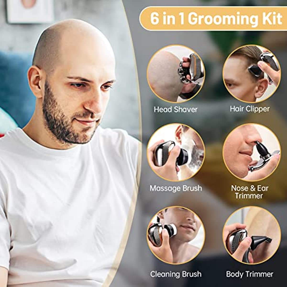 Head Shaver for Bald Man Cordless Electric Shavers, Nose Hair Trimmer,Ear Hair Trimmer - Detachable Heads Shavers for Men Waterproof Mens Razors for Shaving Rechargeable 7D Rotary Head Shaver for Men
