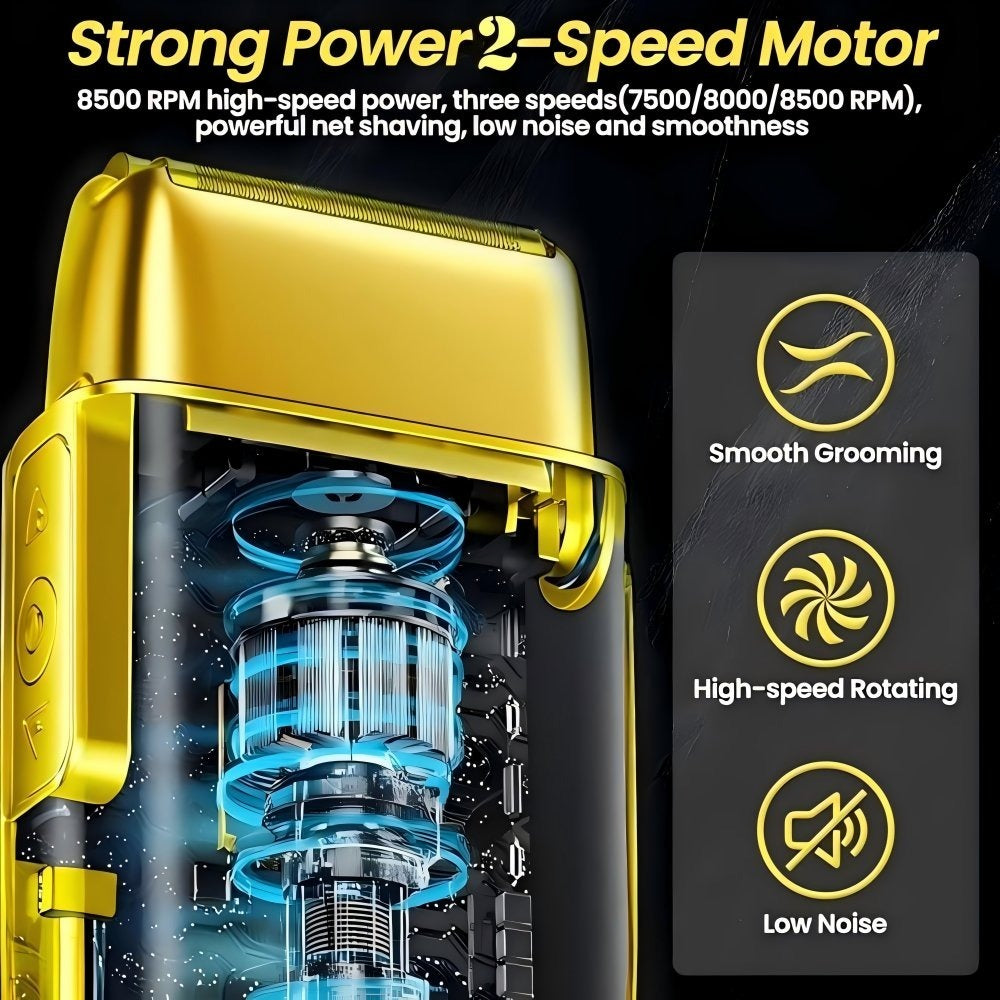 Men's Electric Shaver - Face and Beard Shaver, 2 Adjustable Speeds, Rechargeable Waterproof Foil Shaver, LED Display, Close Shave Trimmer for Face/Beard/Head (Gold Gradient)