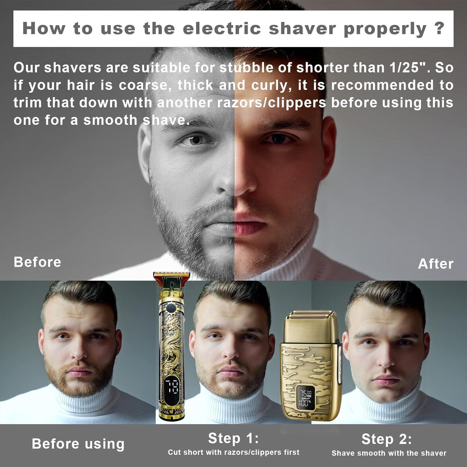 Electric Razor for Men - Face and Beard Shaver With 3 Adjustable Speeds, Rechargeable Waterproof Foil Shaver, LED Display, Close Shave Trimmer for Face/Beard/Head (Yellow)