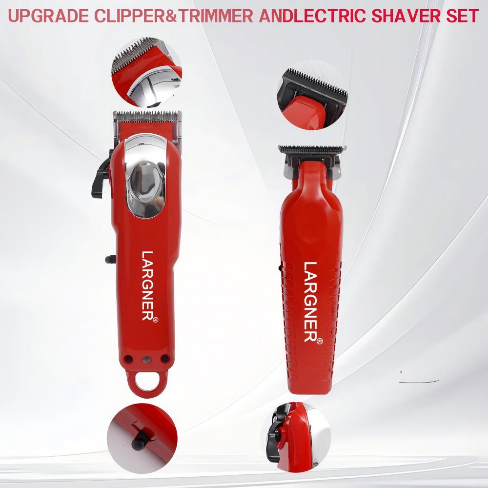 3-in-1 Barber Bundle | Pro Clipper, DLC T-Shaper Trimmer & Crunch Foil Shaver | Professional Beard Trimmer Men’s Hair Clipper Kit | Red