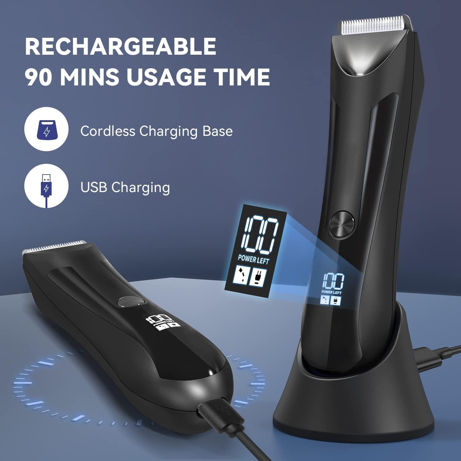 Electric Body Hair Trimmer for Men, Pubic Hair Trimmer Clipper Shaver, Mens Gift Rechargeable Cordless Body Hair Groomer with Four Guide Combs for Body Hair, Ball and Groin Area.