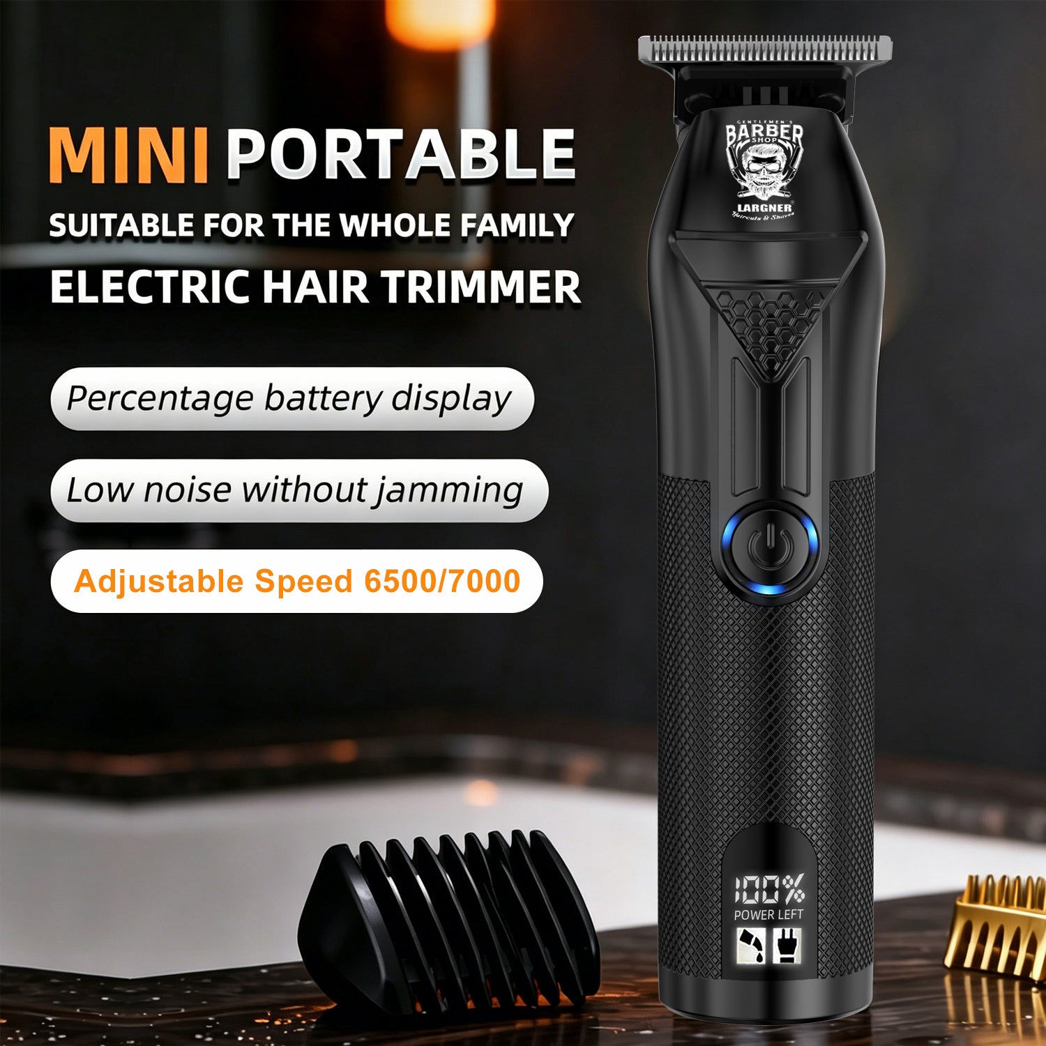 LARGNER 2-in-1 Barber Kit for Men, Metal Grip Cordless Hair Clipper & T-Blade Beard Trimmer with Smart LCD, Matte Black