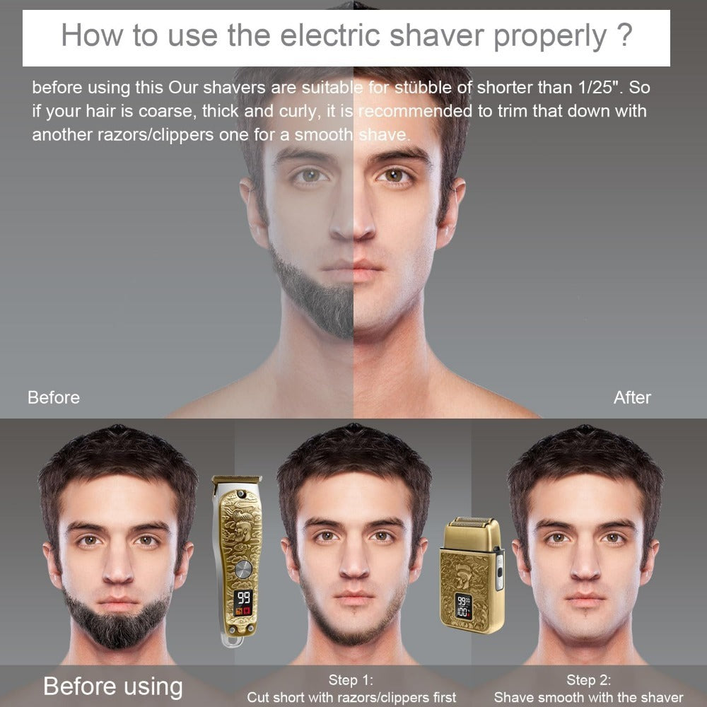 LARGNER Elite Series 3-Speed Electric Foil Shaver for Men, Cordless Metal Razor with Travel Lock & Smart LCD, Gold