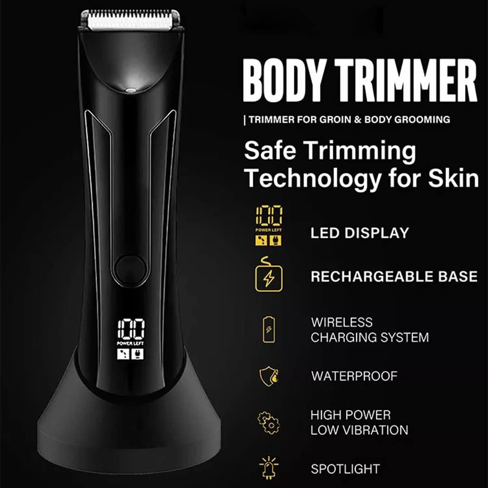 Electric Body Hair Trimmer for Men, Pubic Hair Trimmer Clipper Shaver, Mens Gift Rechargeable Cordless Body Hair Groomer with Four Guide Combs for Body Hair, Ball and Groin Area.
