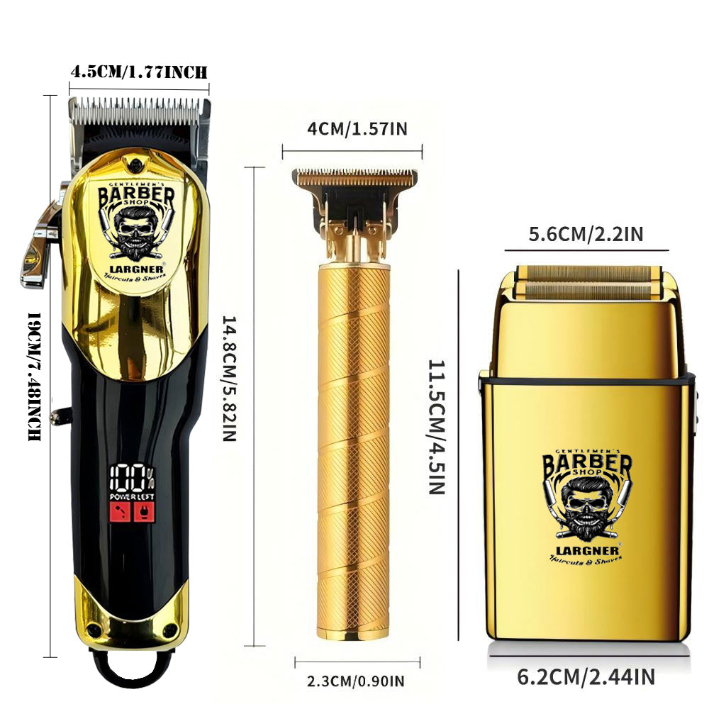 LARGNER Hair Clippers for Men Professional, Cordless Beard Trimmer & Electric Razor Shavers for Men, Rechargeable 3 Piece Barber Hair Cutting Kit LED Display Men's Grooming Kit