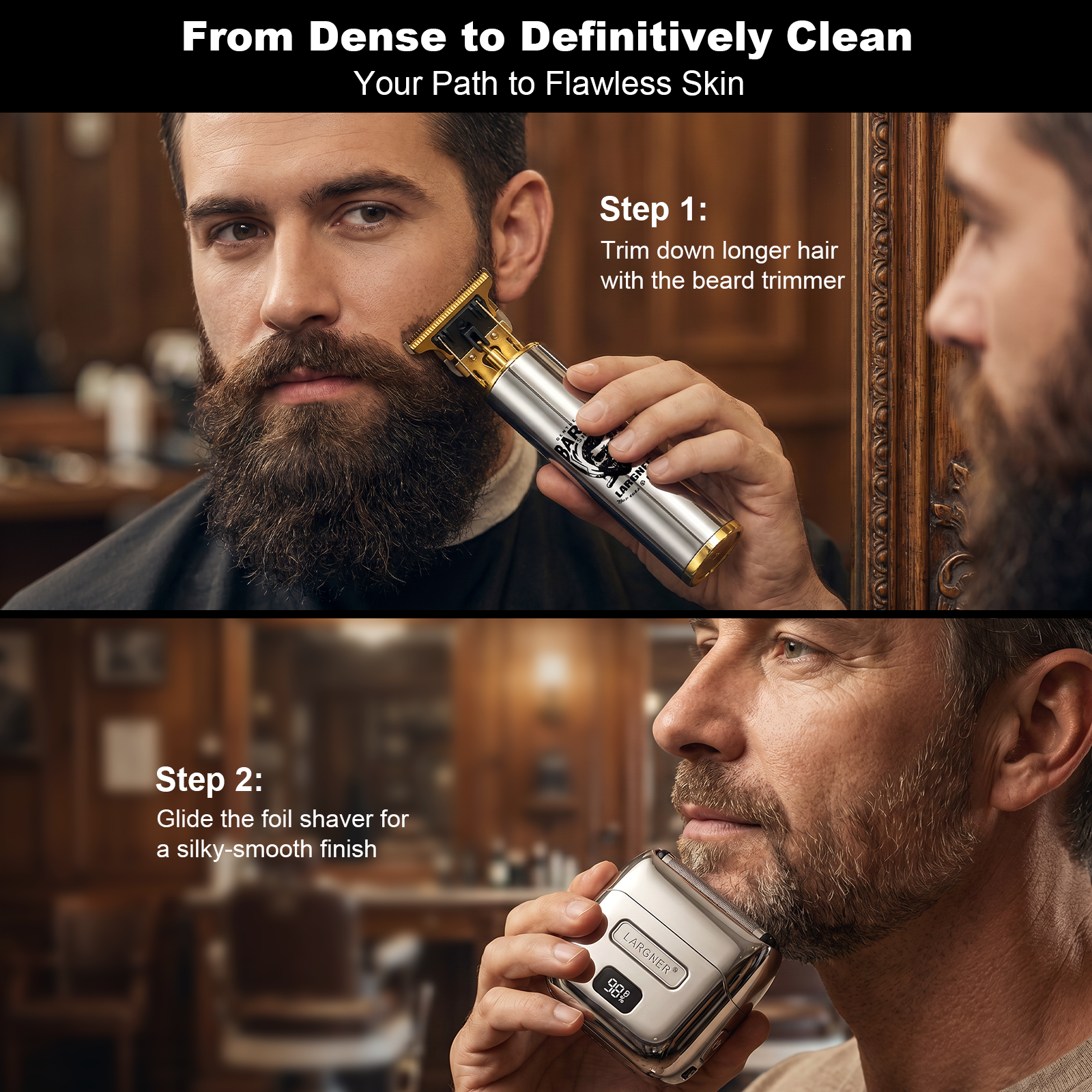 LARGNER Professional Grooming Combo – Magnetic Levitation Foil Shaver (Model L26) and Precision T-Blade Trimmer Set with LED Display and Travel Case