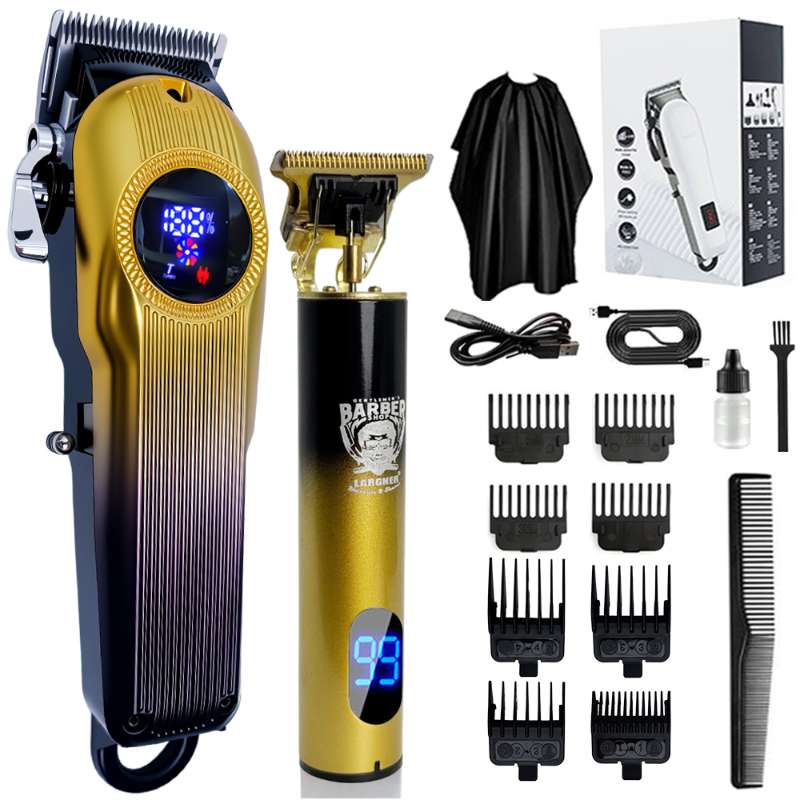 LARGNER - 2 in 1 Professional Men's Hair Clipper Set, Shaver and Men's Facial Grooming Tool, Rechargeable Hair Clipper Kit and Trimming Tool (Black Gold Gradient)