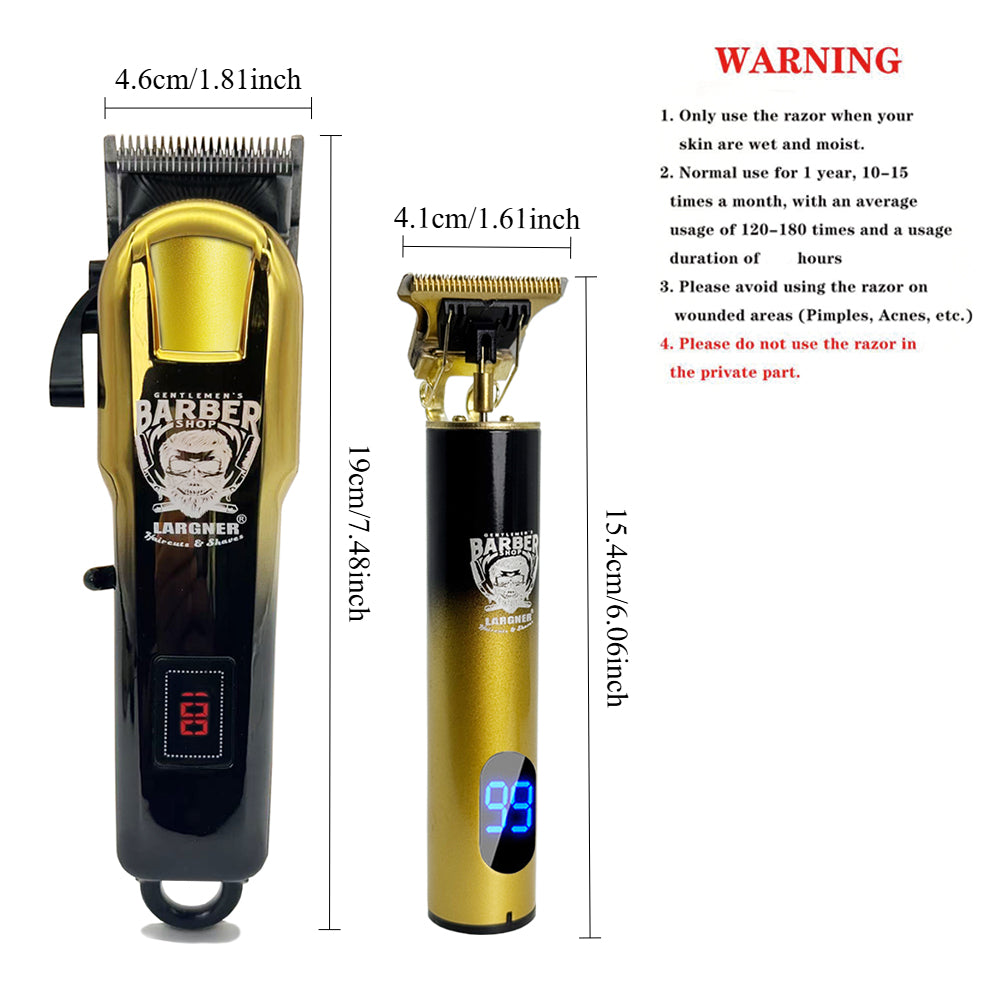 LARGNER - 2 in 1 Professional Men's Hair Clipper Set, Shaver and Men's Facial Grooming Tool, Rechargeable Hair Clipper Kit and Trimming Tool (Black Gold Gradient)