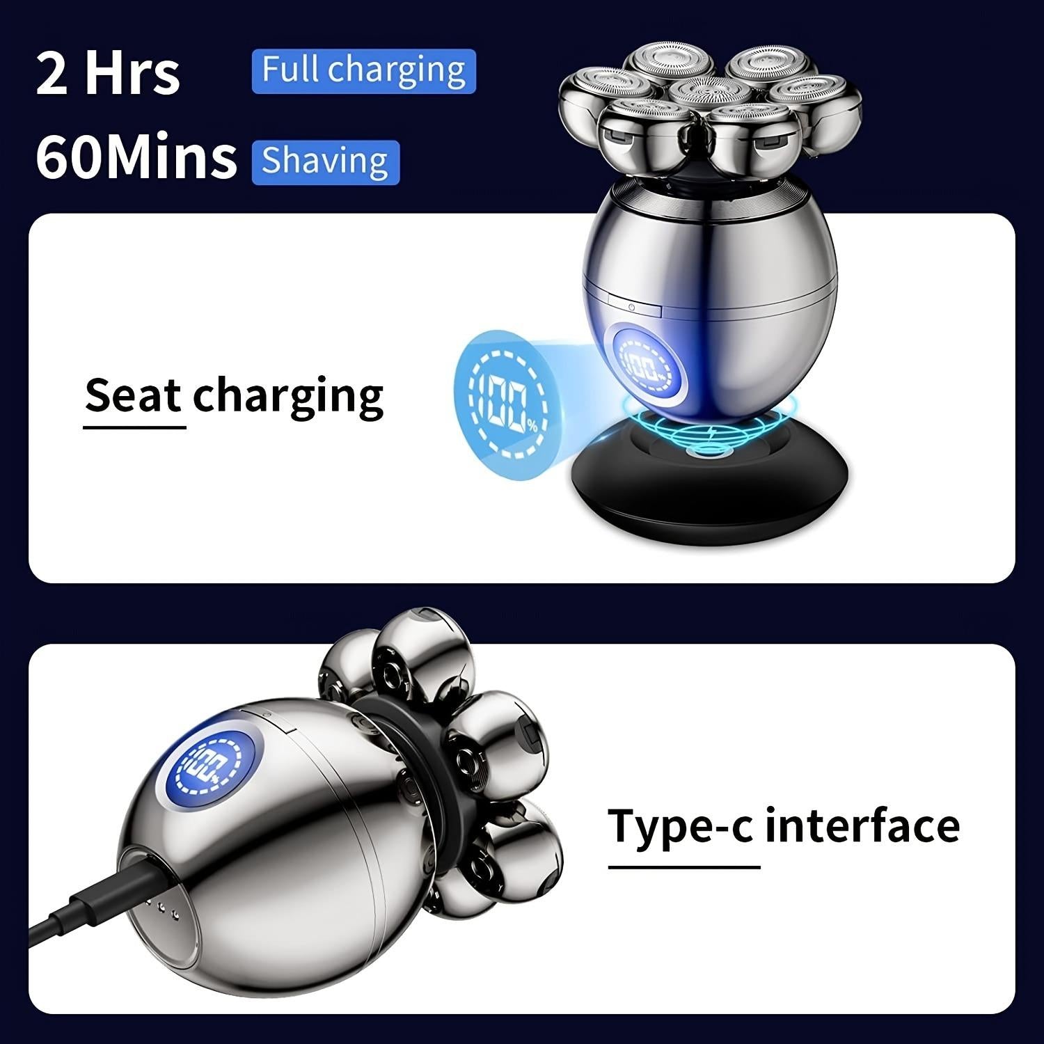 Upgrade 7 Heads Men’s 5-in-1 Electric Head Shaver for Bald Men,Multifunctional Electric Razor for Men，Cordless Rechargeable Travel Groomin Hair Trimmer Kits