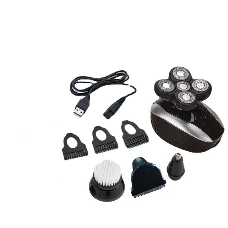 FlexSeries Electric Head & Body Hair Shaver - Mens Cordless Rechargeable Wet/Dry Skull Bald Head Back & Groin Waterproof Razor with Rotary Blades, Clippers, Nose Trimmer, Brush, Massager