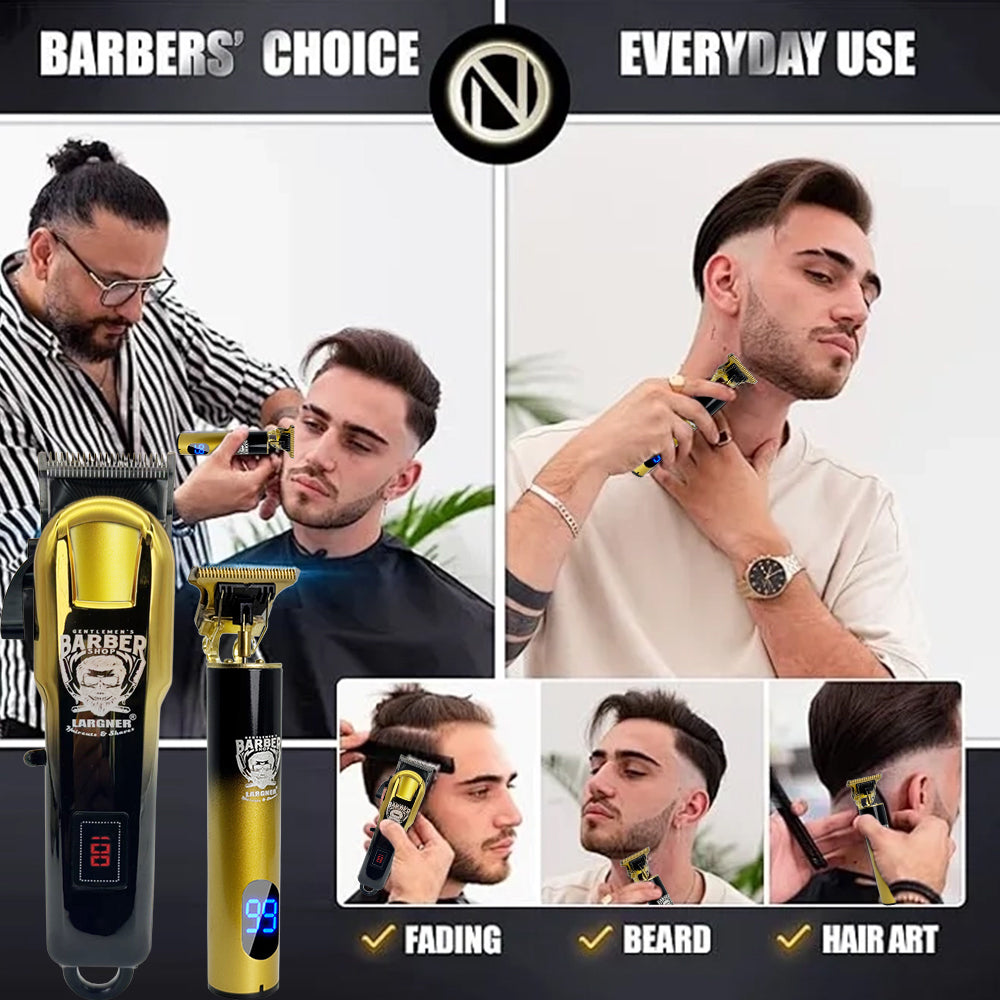LARGNER - 2 in 1 Professional Men's Hair Clipper Set, Shaver and Men's Facial Grooming Tool, Rechargeable Hair Clipper Kit and Trimming Tool (Black Gold Gradient)