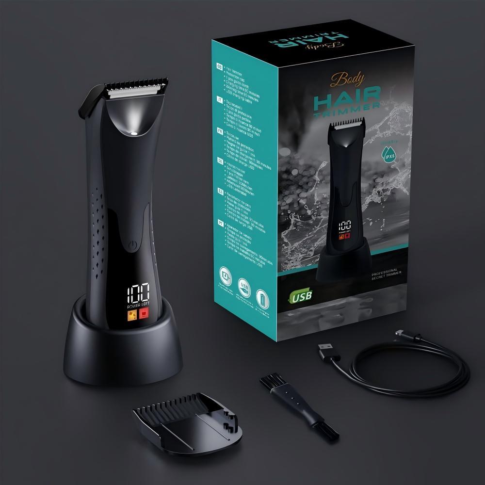 Groin Hair Trimmer for Men Waterproof Electric Manscape Body Hair Trimmer Ball Shaver Groomer for Pubic Body Grommer with Ceramic Blade, LED Light, Charging Base