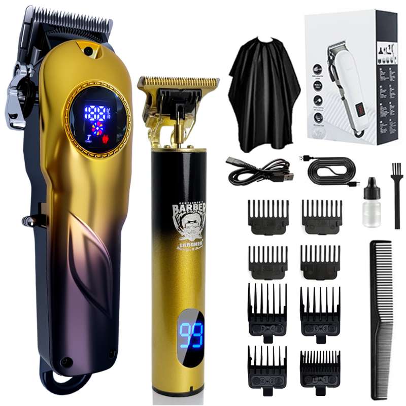 LARGNER - 2 in 1 Professional Men's Hair Clipper Set, Shaver and Men's Facial Grooming Tool, Rechargeable Hair Clipper Kit and Trimming Tool (Black Gold Gradient)
