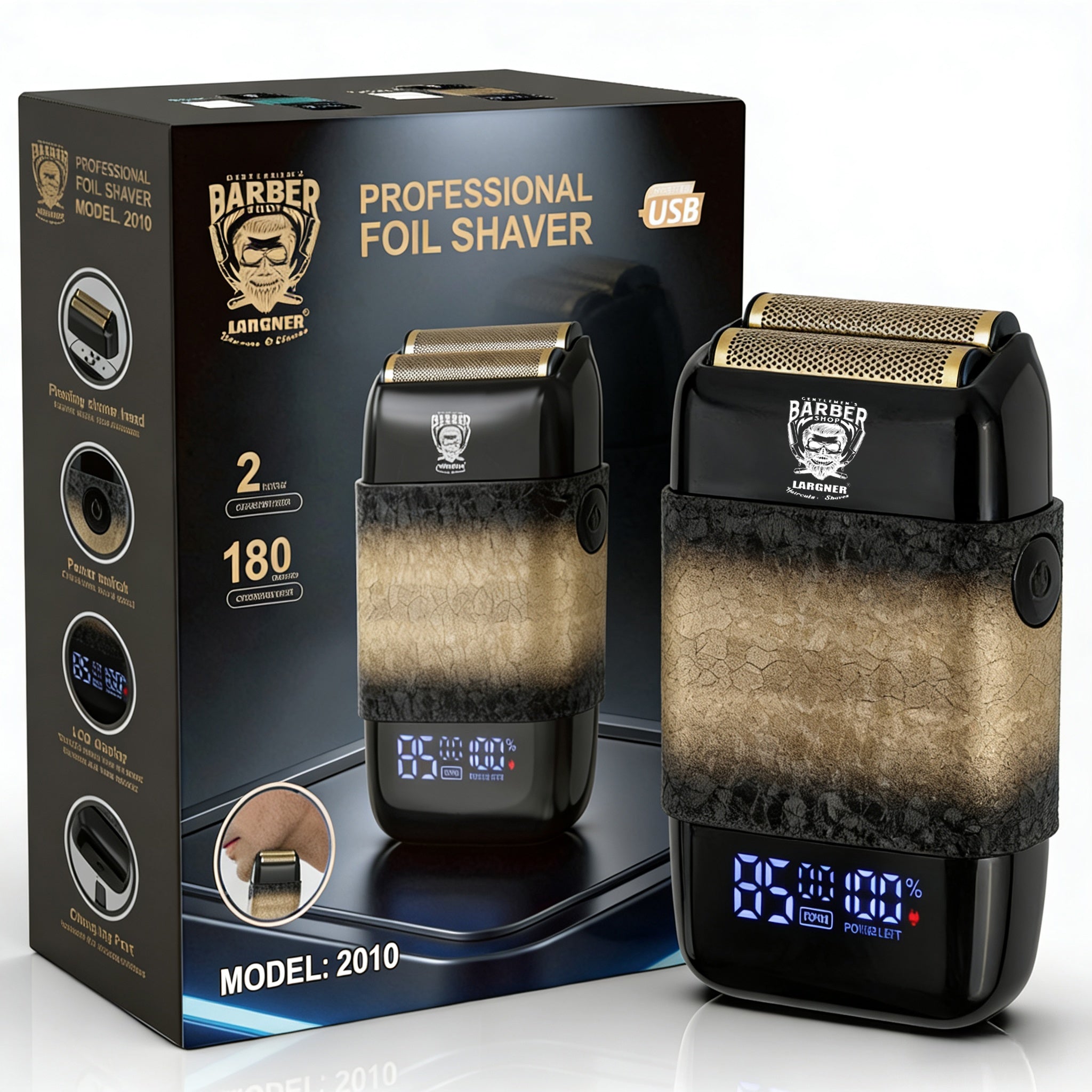 LARGNER Professional Foil Shaver for Men, Cordless Electric Razor & Bald Head Shaver with 2-Speed 8500 RPM Motor, LCD Display, Travel Lock