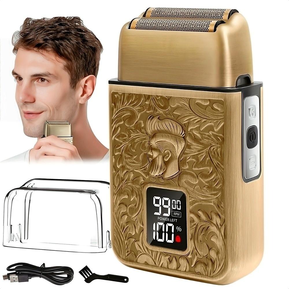 LARGNER Elite Series 3-Speed Electric Foil Shaver for Men, Cordless Metal Razor with Travel Lock & Smart LCD, Gold