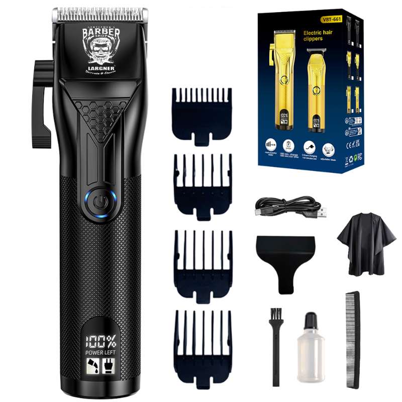 LARGNER Professional Cordless Hair Clipper – High-Performance Barber Grooming Tool with LED Battery Display and Complete Accessory Kit