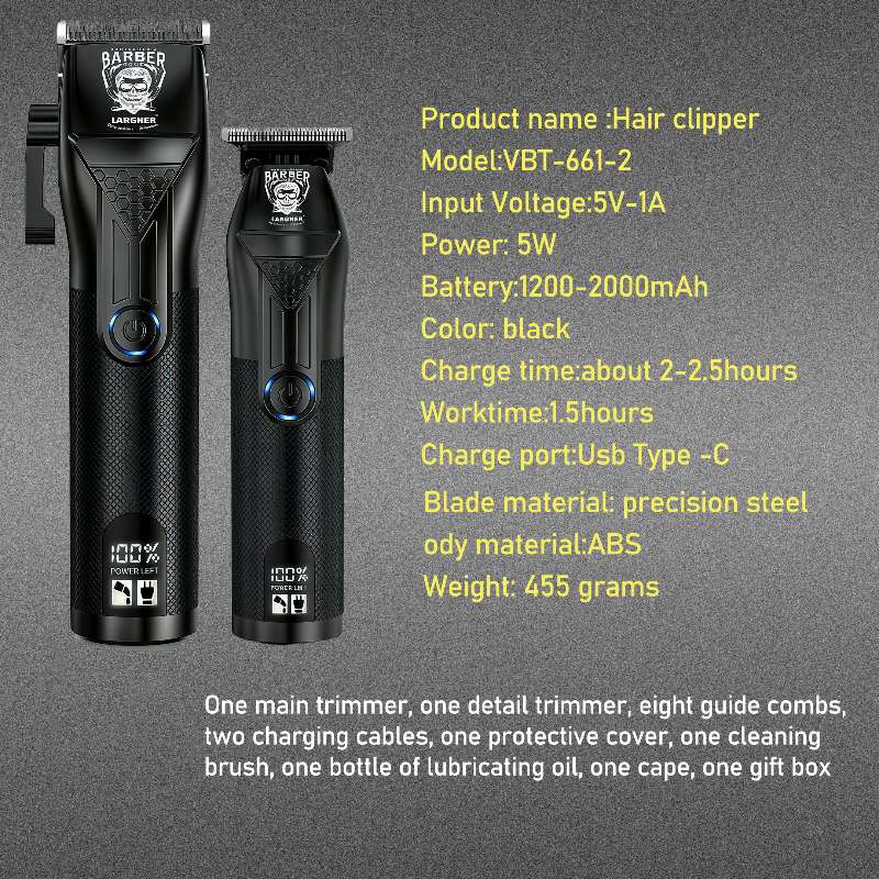 LARGNER Professional Hair Clipper & T-Blade Trimmer Set – 2-in-1 Cordless Barber Grooming Kit with Digital LED Display