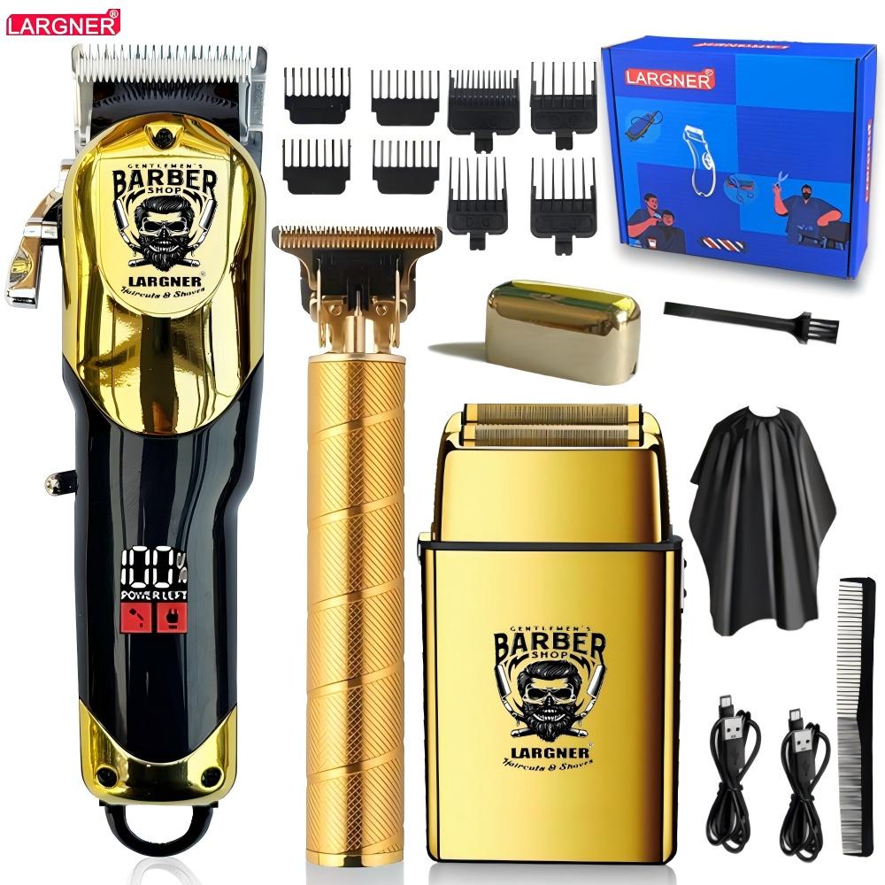 LARGNER Hair Clippers for Men Professional, Cordless Beard Trimmer & Electric Razor Shavers for Men, Rechargeable 3 Piece Barber Hair Cutting Kit LED Display Men's Grooming Kit