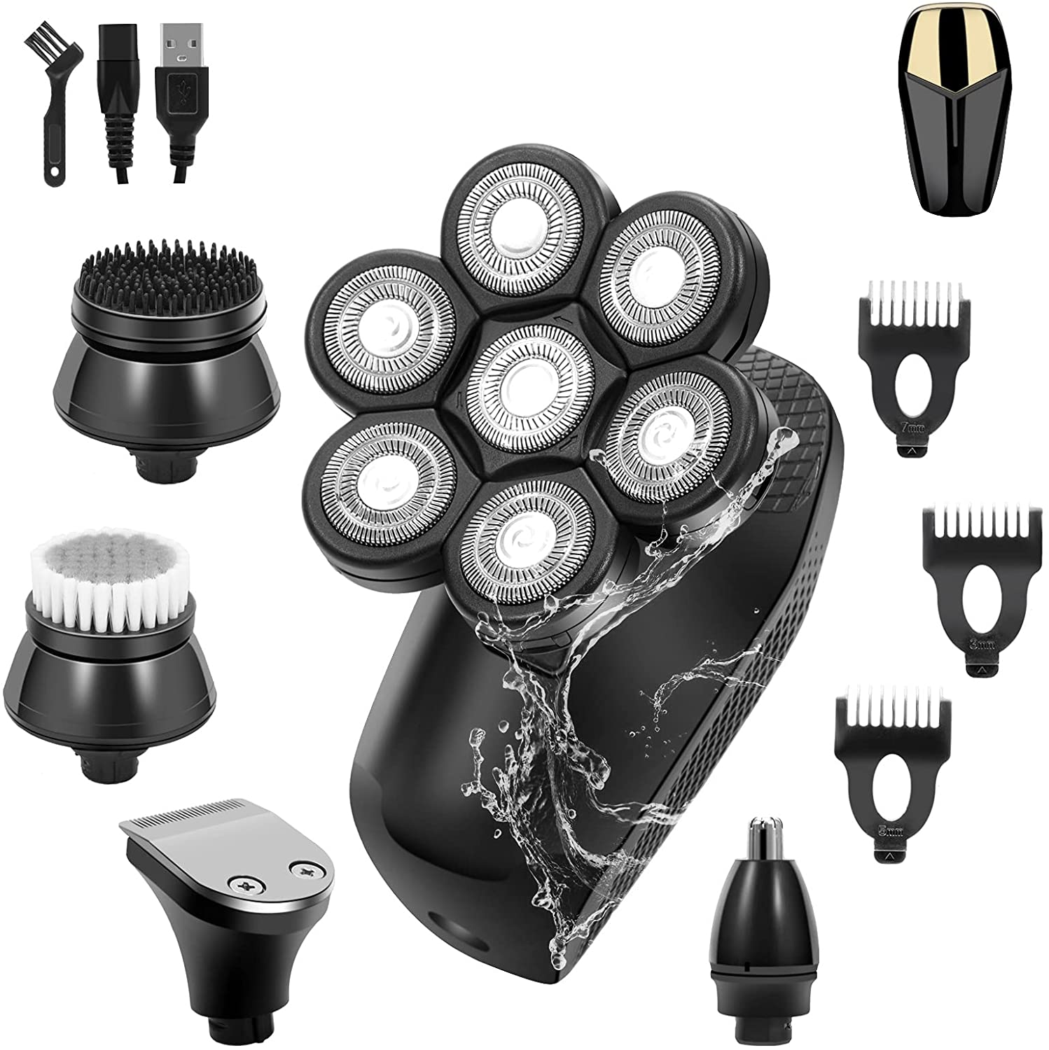 7D Head Shavers for Bald men Largner Multifunctional 5 in 1 Electric Razor for Men Cordless Rechargeable Travel Grooming Kit for Man Facial Bald Head LED Display