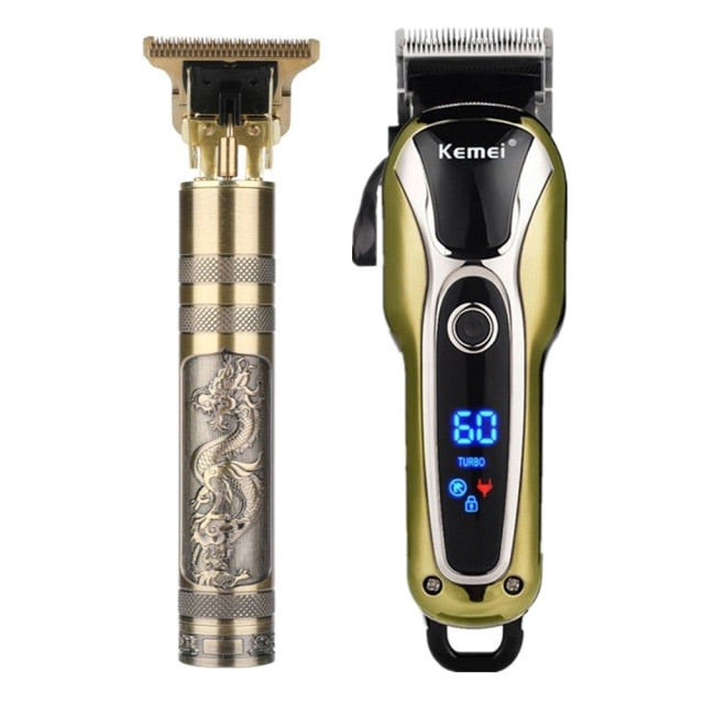 Professional Barber Hair Clipper Rechargeable Electric T-Outliner Finish Cutting Machine Beard Trimmer Shaver Cordless Corded