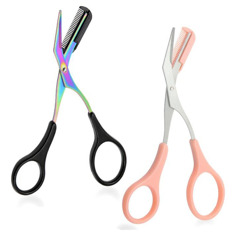 Eyebrow Trimmer Scissors Stainless Steel Washable Shaver With Comb Removable Eyelash Hair Remover Shaver Cutter Color Titanium
