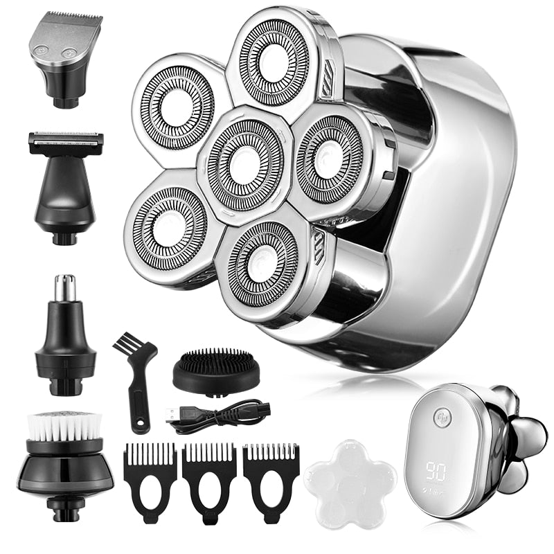 New Style 6 in 1 Rechargeable Electric Shaver 6 Floating Heads Blades Electric Shaver Grooming Kit Shaver For Men USB Charging