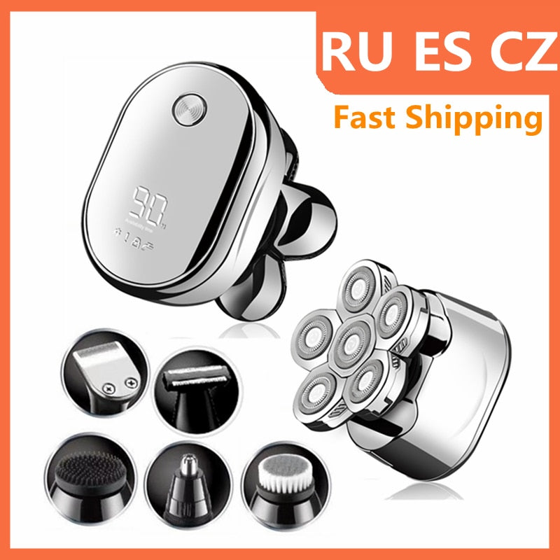 6 Blades Digital Display Rechargeable Electric Shaver  Men Hair Beard Trimmer Electric Razor Wet Dry Men Face Shaving Machine