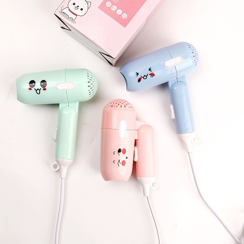 Cute Cartoon Mini Hair Dryer Electric Hair Dryer Foldable Home Portable Hot Cold Air Blower Peak Nest Type Air Inlet Oval Nozzle