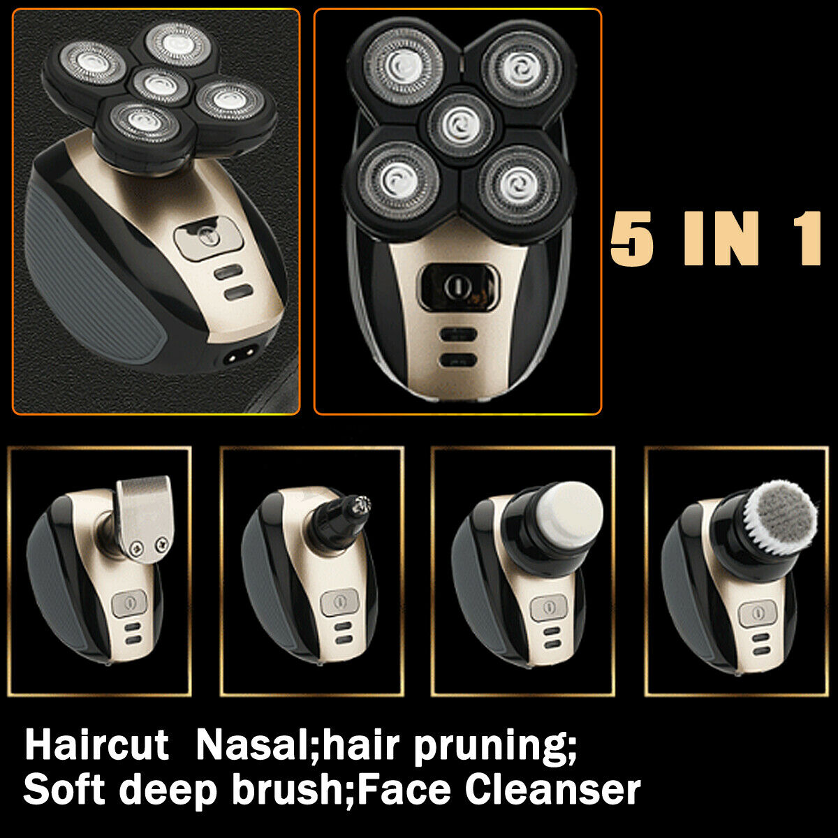 5In1 4D Men Rechargeable Cordless Electric USB Shaver Head Clipper Trimmer